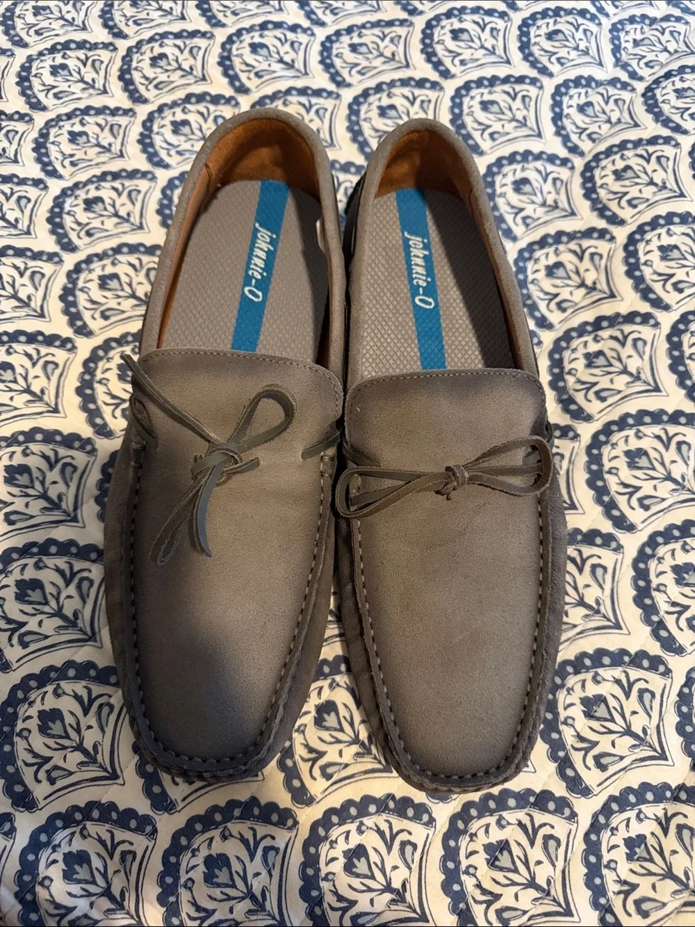 Johnnie-O Men's Suede Driving Loafers in grey. 11.5